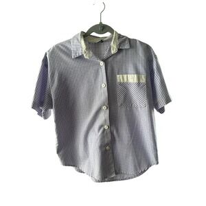 Catalina Vintage Gingham Short Sleeve Button Up Shirt Purple White Check Top